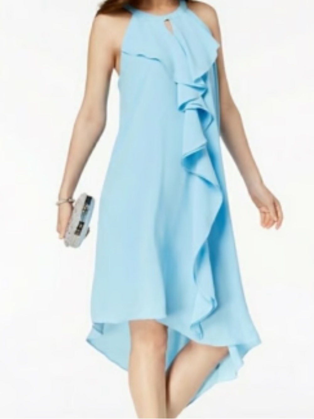 Adrianna Papell Light Blue Asymmetrical Ruffle Dress